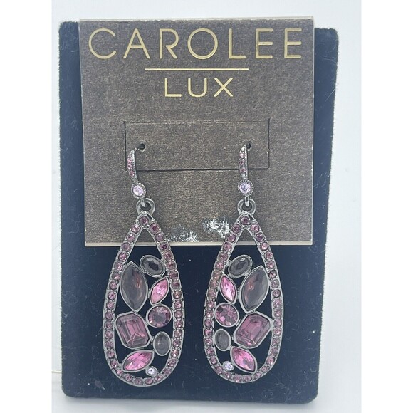 Carolee Lux Purple Crystal Gun Metal Drop Earrings New - Picture 1 of 8